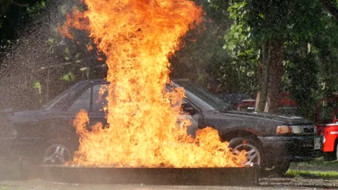 Fire explosion flammable airplane fire on smoke, hot danger flame burning Stock Footage 276720165