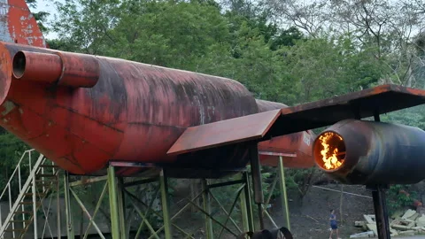 Fire explosion flammable airplane fire on smoke, hot danger flame burning Stock Footage 276720348