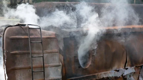 Fire explosion flammable airplane fire on smoke, hot danger flame burning Stock Footage 276720913