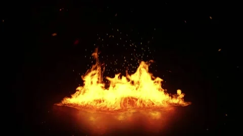 Fire Explosion With Flying Sparks and Glowing Embers Rising From Dark Background Stock Footage 335859039