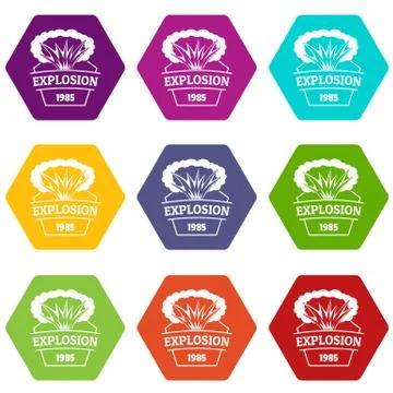 Fire explosion icons set 9 vector 스톡 일러스트