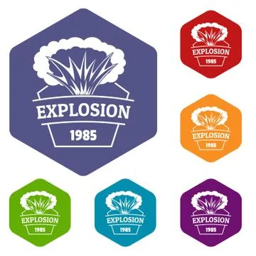 Fire explosion icons vector hexahedron 스톡 일러스트