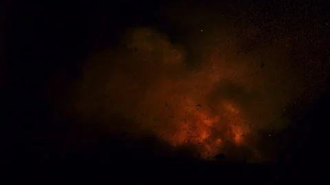 Fire explosion with sparks and smoke at night outdoors Stock Footage 341140528