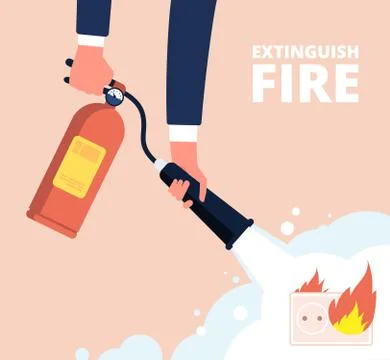Fire extinguisher and electric socket. Fireman extinguish fire wiring in home Stock Illustration