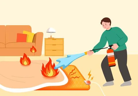 Fire extinguisher is being used to put out a fire. Illustrazione stock