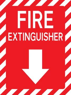 Fire extinguisher below sign. Stock Illustration