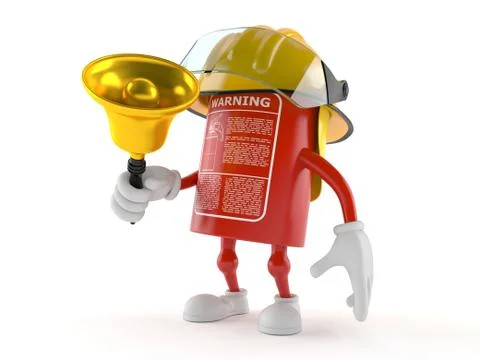 Fire extinguisher character with handbell Stock Illustration