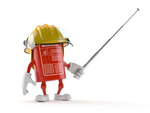Fire extinguisher character holding pointer stick 스톡 일러스트