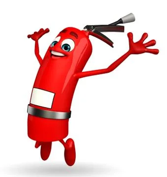 Fire extinguisher character is jumping Stock Illustration