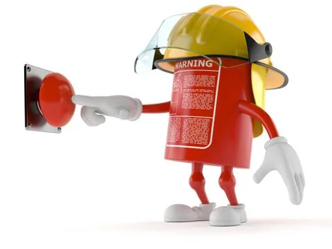 Fire extinguisher character with push button Stock Illustration