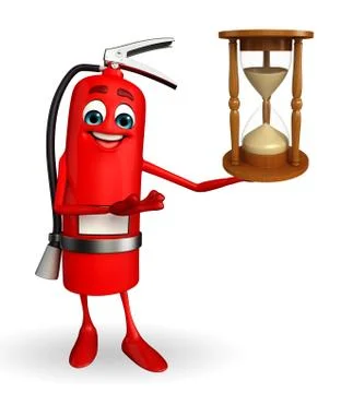 Fire extinguisher character with sand clock Stock Illustration