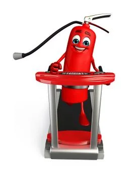 Fire extinguisher character with walking machine Stock Illustration