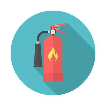Fire extinguisher circle icon with long shadow. Stock Illustration