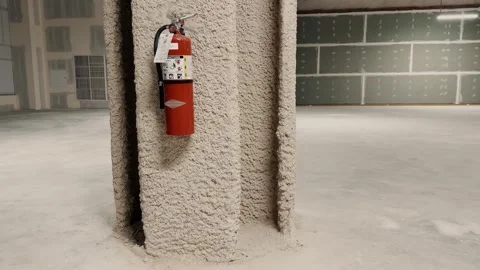 Fire Extinguisher on Column in New Building Stock Footage 318633458