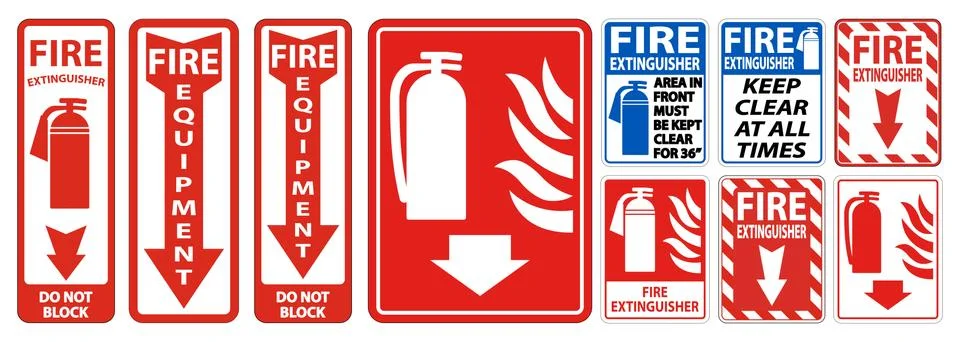 Fire Extinguisher Do Not Block sign on white background Stock Illustration