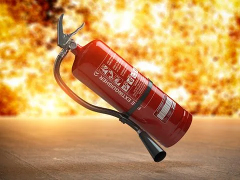 Fire extinguisher on a fire background. Stock Illustration
