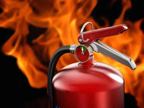 Fire extinguisher on flame background Stock Illustration