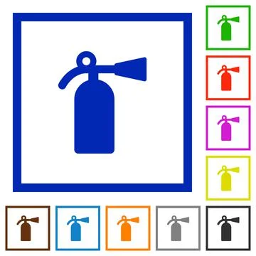 Fire extinguisher flat framed icons Stock Illustration