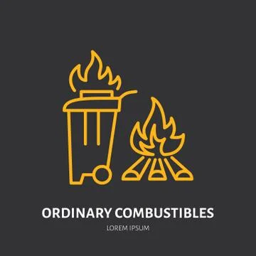 Fire extinguisher flat line sign of ordinary combustibles fire type. Flame Stock-Illustration