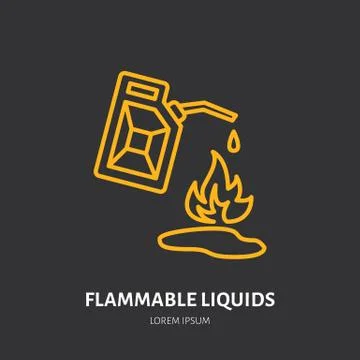 Fire extinguisher flat line sign of flammable liquids fire type. Flame Stock Illustration