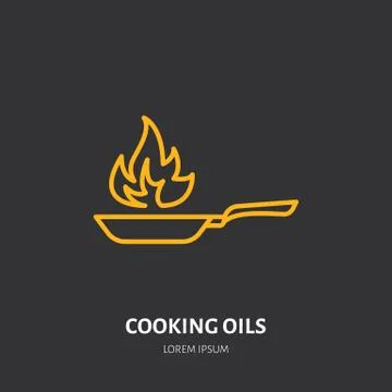 Fire extinguisher flat line sign of cooking oils, kitchen fats fire type. Flame Stock Illustration