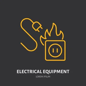 Fire extinguisher flat line sign of electrical equipment fire type. Flame Stock Illustration