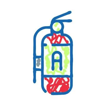 Fire extinguisher icon drawing demonstrating emergency safety equipment Stock Illustration
