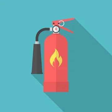 Fire extinguisher icon with long shadow. Flat design style. Stock Illustration