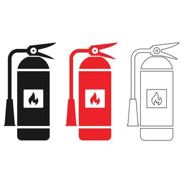 Fire extinguisher icon set black red line art emergency protection Stock Illustration
