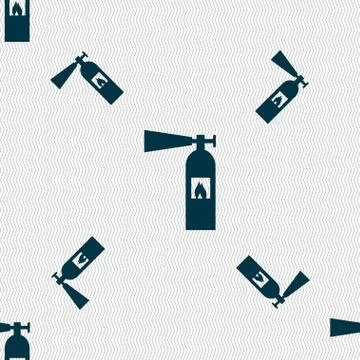 Fire extinguisher icon sign. Seamless pattern with geometric texture. Illustrazione stock