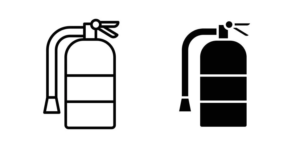 Fire extinguisher icon solid, line, and editable vector set. Stock Illustration