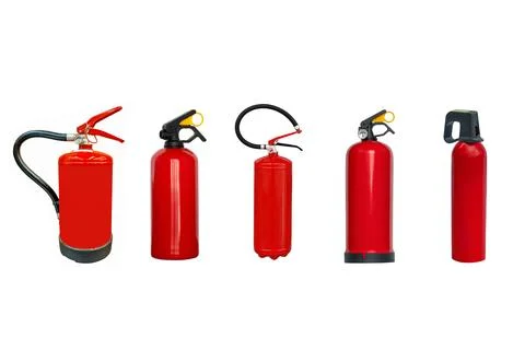 Fire extinguisher isolated on white background. set Stock Photos