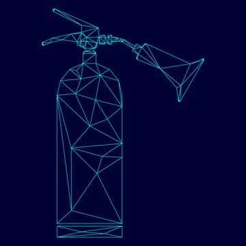 Fire extinguisher low poly triangulation triangulated polygonal electric cyan Stock Illustration