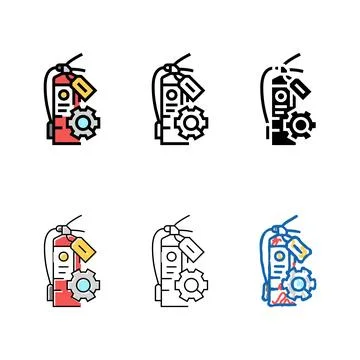 Fire extinguisher multistyle check home maintenance color icon vector Stock Illustration