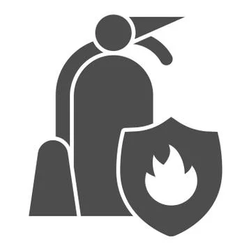 Fire extinguisher with shield solid icon, Public transport concept, firefighter Stock Illustration