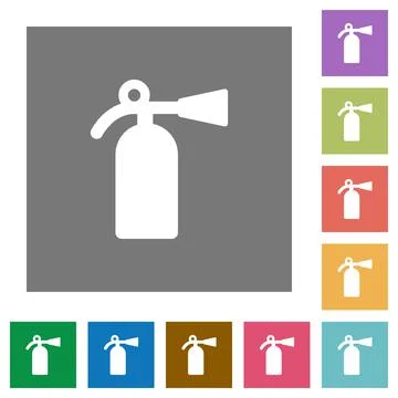 Fire extinguisher square flat icons Stock Illustration