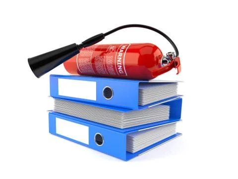 Fire extinguisher with stack of ring binders Stock Illustration
