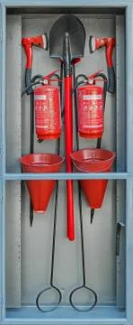Fire extinguisher storage box Stock Photos
