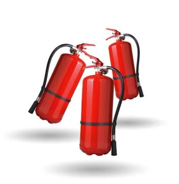 Fire extinguishers in the air on white background Stock Photos