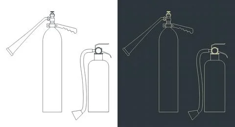 Fire extinguishers blueprints Illustrazione stock