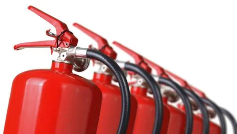 Fire extinguishers close up isolated on white background Stock Photos