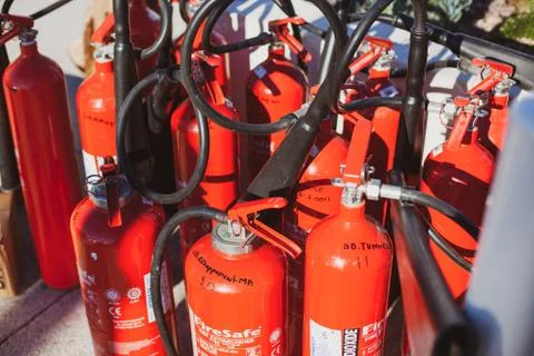 Fire extinguishers cylinders Stock Photos