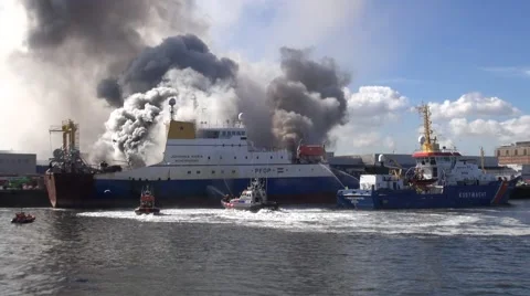 Fire extinguishing Ship Johanna Maria Habour Scheveningen  Stock Footage