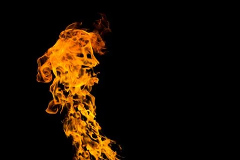 Fire with face. Fire flames on black background isolated. fire patterns Stock Photos