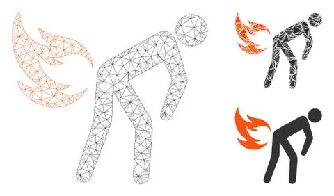 Fire Farting Vector Mesh 2D Model and Triangle Mosaic Icon 스톡 일러스트