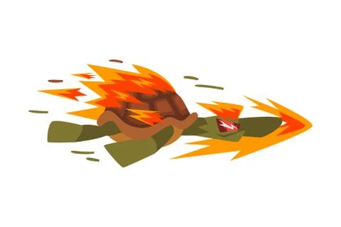 Fire Fast Turtle, Tortoise Animal Cartoon Character Speed Leader Vector Illustrazione stock