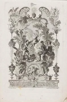 Fire; Feuer; Four elements. Allegory of the fire element. Pastoral scene o... Stock Photos