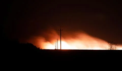 Fire on the field, Burning Leftover Wheat Stock Photos