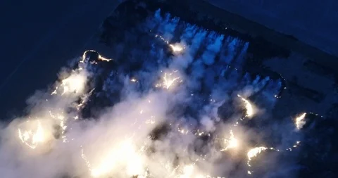 Fire in Fields Aerial 4k Stock Footage 103131401