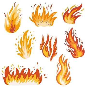 Fire. Fiery flame, bright fireball, thermal forest fire and a red-hot bonfire Stock Illustration